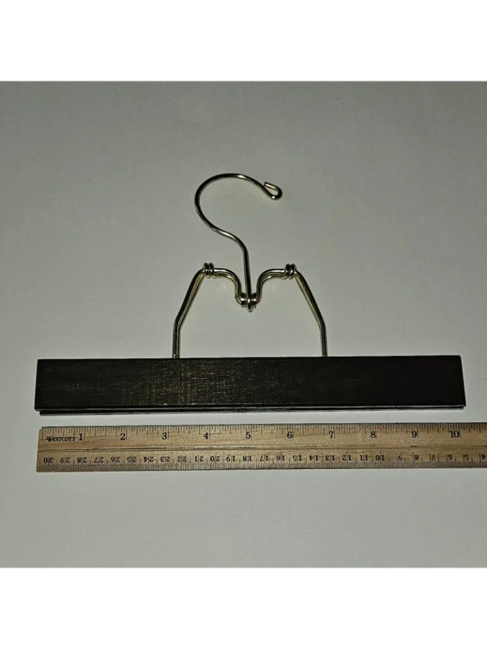 Dark Brown Wooden Clamp Hanger Gold Tone Hook 10